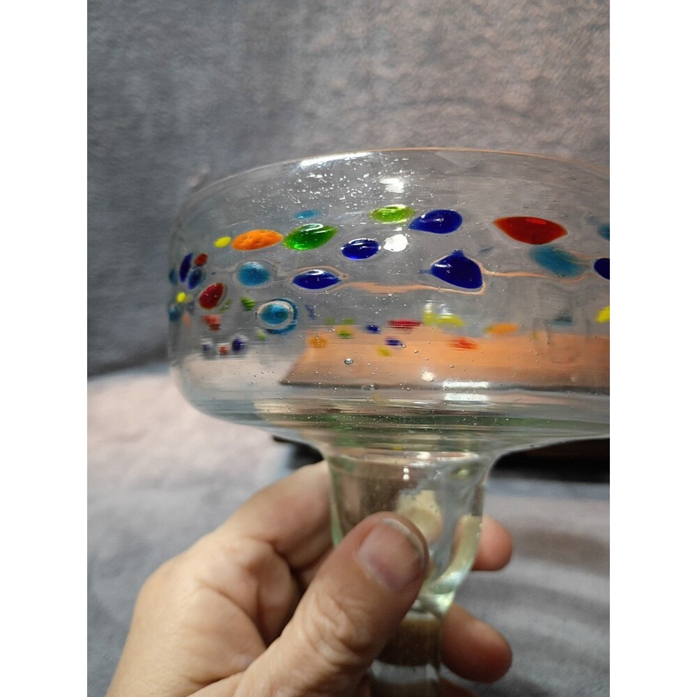 Handmade Mexican Recycled Glass Margarita Glasses Set of 4 Amici Confetti - Picture 9 of 12